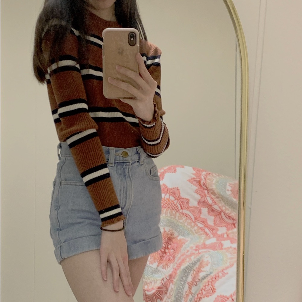 brown/navy/white stripes sweater